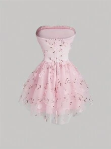 SHEIN MOD Váy nữ kiểu bánh nhiều lớp thêu lưới màu hồng, thắt eo, viền nhiều lớp, quần áo Halloween, trang phục lễ hội, váy dự tiệc, váy suông, trang phục lễ hội Rave, váy ống, váy, váy trang trọng cưới - Hồng - Xem 2