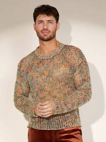 Manfinity Homme Men's Spring Summer Fashionable Hollow Out Cable Knitted Casual Sweater In Colorful, For Friends, Party - Multicolor - View 1