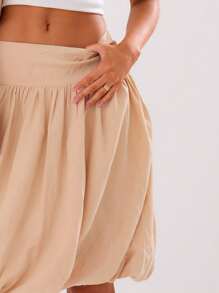 MUSERA Low Rise Puff Ball Hem Midi Skirt Elegant Summer Sexy Chic - Apricot - View 5