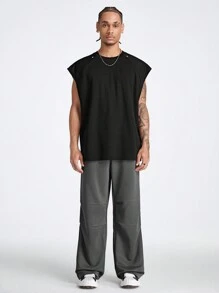 Manfinity VCAY Men's Knitted Straight Leg Long Pants With Waist Rope - Dark Grey - View 3