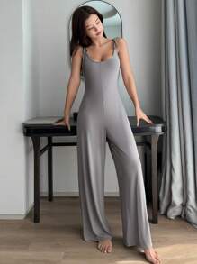 DAZY Knitted Dangle Strap Jumpsuit, Sleeveless, With Rope Strap, For Home Wear - Grey - View 1