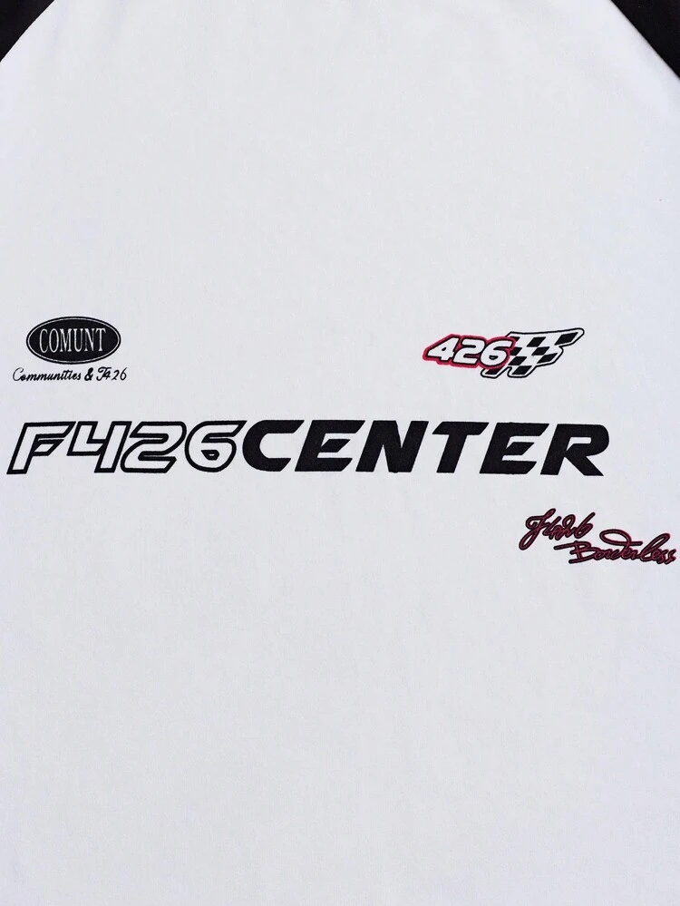 Women's Black And White Color Block Patchwork Front Printed T-Shirt