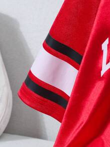 Tween Girl Letter Graphic Ruffle Hem Tissue Dress - Red - View 3