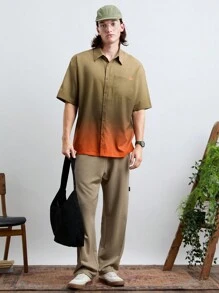 Manfinity RebelGame Men's Gradient Loose Short Sleeve Casual Shirt, Daily Wear.Men Shirts   Orange Shirt