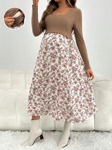 SHEIN Maternity Daily Full Print Round Neck Casual Nursing Dress