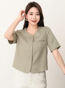 DAZY Áo khoác cổ tròn ngắn tay thường ngày dành cho nữ, Xuân/Hè - Màu xanh Bạc hà - Xem 7