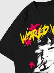 ROMWE MEN Street Life T-shirt imprimé à manches courtes pour hommes, convient pour le port quotidien au printemps et en été