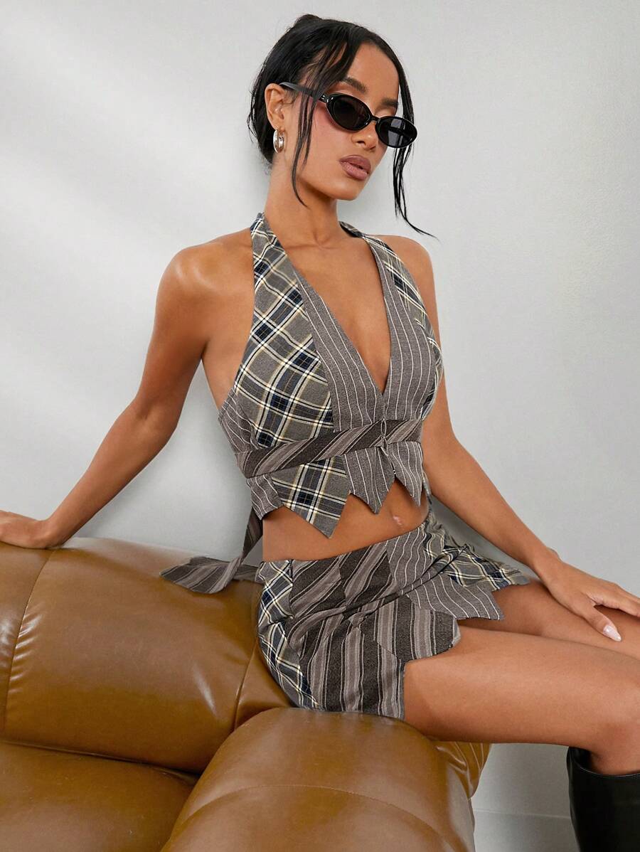 Hauture Women's Plaid Printed Simple Daily 2-Piece Set - Multicolor - View 1