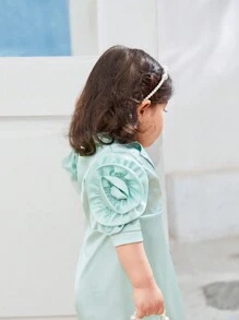 SHEIN 2024 New Fashion Baby Girls' Turn-Down Collar Short Sleeve Dress