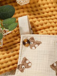 SHEIN Vintaside Kids 男婴小熊印花无袖连体衣 - 杏色 - 查看 5