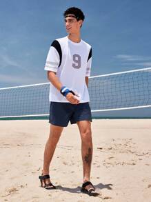 In My Nature Men Letter Graphic Drawstring Waist Outdoor Shorts - Blue - View 6