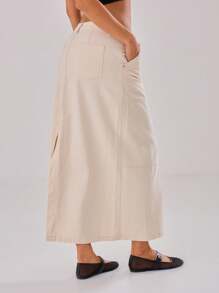 MUSERA Maxi Carpenter牛仔半身裙，90年代春夏性感风 - 米色 - 查看 2