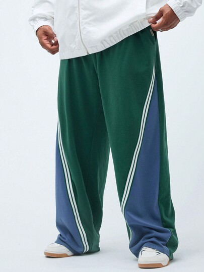 Manfinity VCAY Joggers de punto de patchwork suelto y recto con cordones para hombre de talla grande, adecuados para todas las estaciones y uso diario