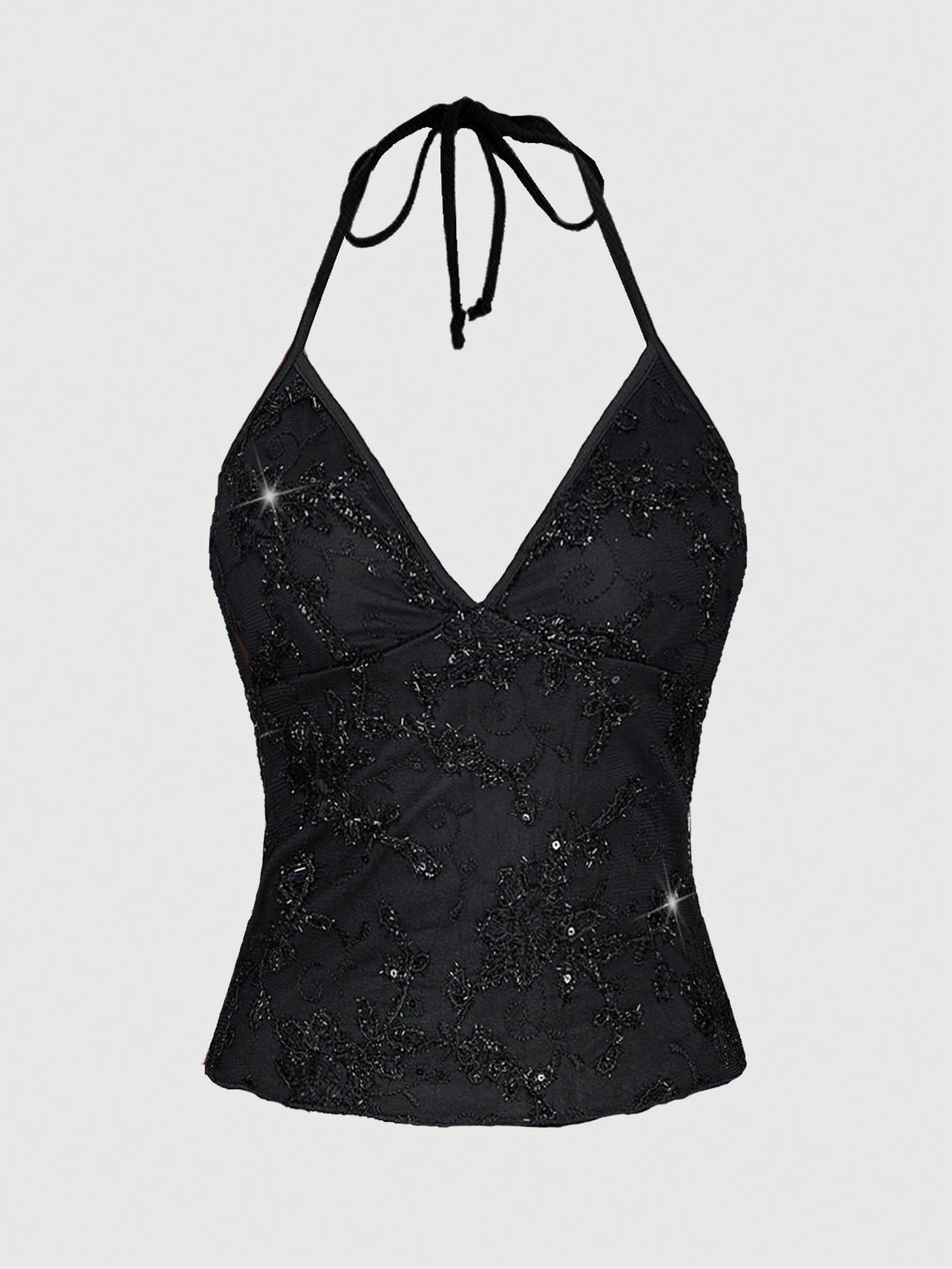Floral Sequin Halter Top
