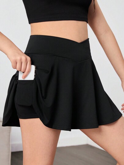 SHEIN Teen Girl Knitted Solid Color Shorts With Anti-Light Insert Pocket And V-Shaped Waist Casual Sports Skirt