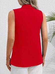 Vionelle Colete Regata Feminino de Cor Sólida Simples Plus Size Para Uso Diário Para Roupas de Ano Novo - Vermelho - Visão 2