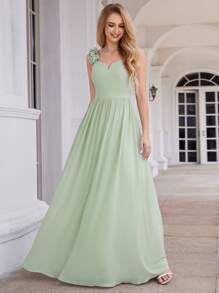 EVERPRETTY Spring Flower Off Shoulder Strap Sage Green Bridesmaid Dress With Elegant Dress Wedding Guest Gown For Wedding - Mint Green - View 1