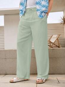 Manfinity VCAY Pantalones largos de hombre tejidos de unicolor casuales para vacaciones - Verde - Ver 4