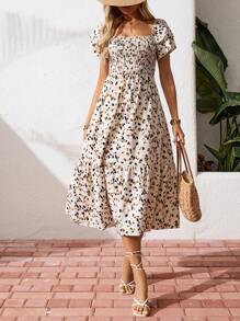 EMERY ROSE ManYin Summer Allover Print Halter Ruffled Dress Maxi Vacation Beach Outfits Women - Apricot - View 3