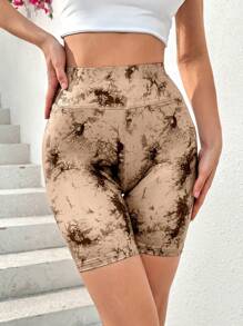 SHEIN Essnce 女性高腰無縫瑜伽短褲，提臀運動健身摩托車短褲 - 棕色 - 查看 6