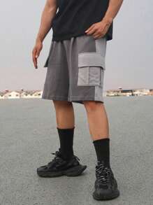 DAZY 男士夏季對比色束腰工作服口袋短褲 - 灰色 - 查看 9