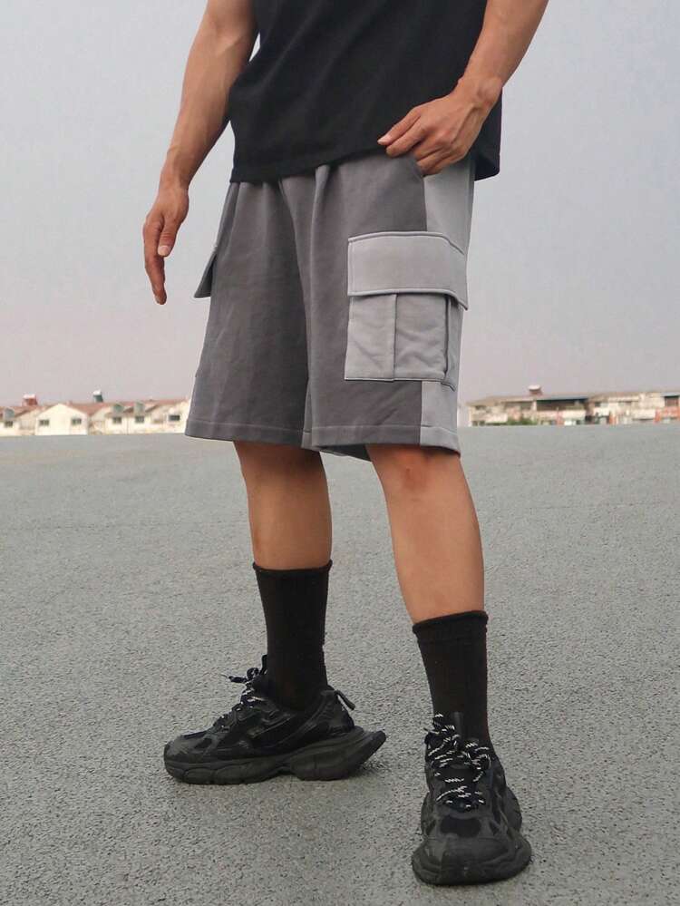 Men's Summer Contrast Color Drawstring Waist Workwear Pocket Shorts