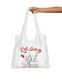 ROMWE Kawaii Stoff-Tote-Handtasche Schultertasche mit großer Kapazität im koreanischen Stil für Frauen