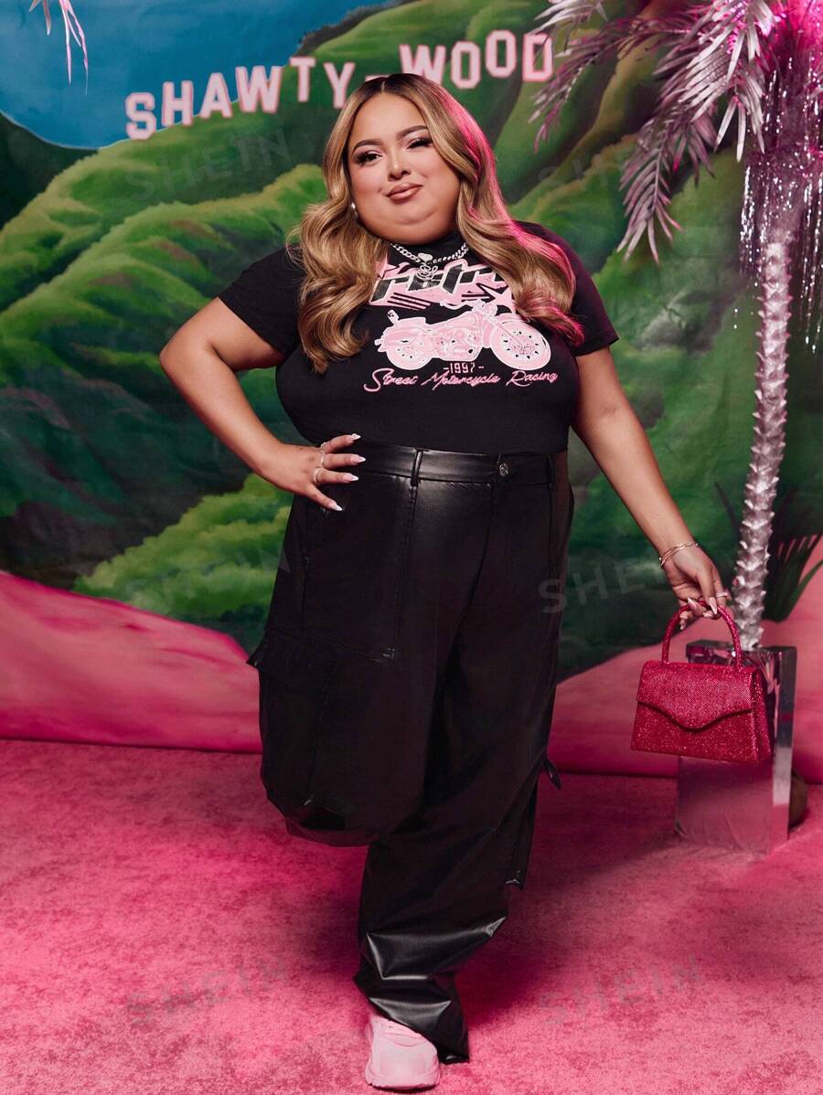 SHEIN X Shawty Bae SHEIN EZwear Women's Plus Size Motorcycle Printed