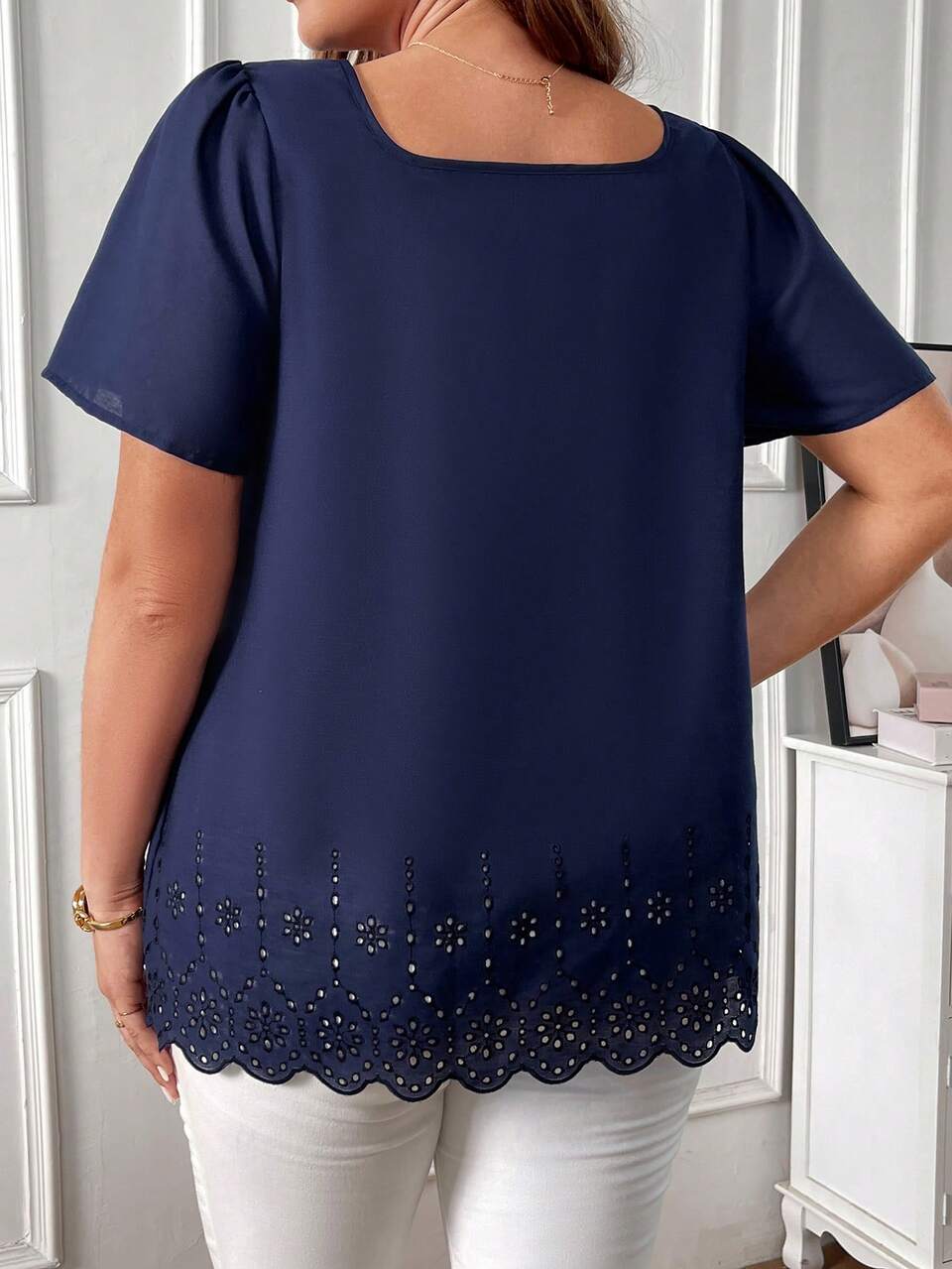 Plus Size Dark Blue Collared Short Sleeve Shirt With Single Row Button Teacher Outfits Summer Outfits For Summer