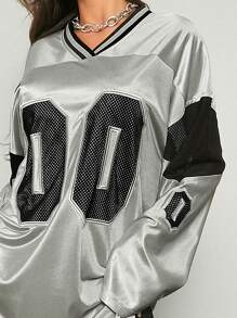 Denimoi 撞色对比 V 领宽松针织连衣裙 - 彩色 - 查看 4