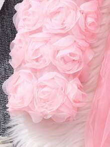 SHEIN Tween Girls Pink 3D Flower Mesh Dress - Pink - View 7