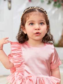 SHEIN 1件嬰兒女孩經典花卉設計優雅百褶連衣裙，夏季款 - 粉色 - 查看 5