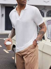 Manfinity Homme 男士純色Polo衫，夏日日常穿著 - 米色 - 查看 5