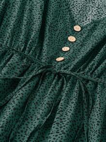 SHEIN LUNE Váy mùa hè in hoa cỡ lớn có viền nhún bèo và cổ chữ V dành cho nữ - màu xanh lá - Xem 5