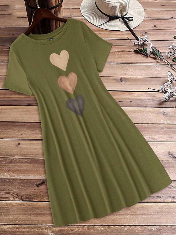 Women's Casual Love Print Round Neck Short Sleeve Bodycon Mini Dress, Summer Suitable For Going Out Chic Dress
