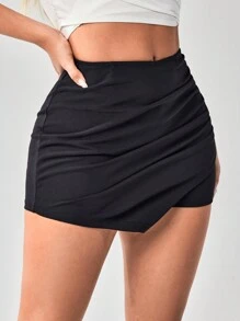 SHEIN SXY Black Asymmetric Hem Skort - Black - View 1