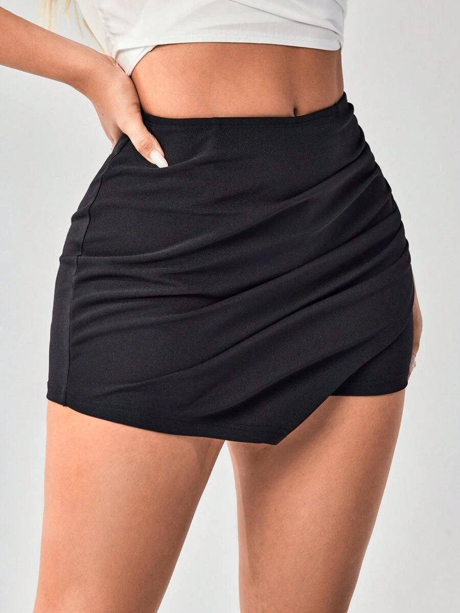 SHEIN SXY Black Asymmetric Hem Skort - Black - View 1