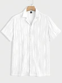 Manfinity Homme Men's Solid Color Single-Breasted Short Sleeve Top And Drawstring Waist Shorts Casual Set, Summer - White - View 10