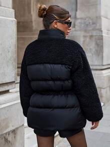 EURMUSE Stand Neck Teddy Bear Textured Matched Women's Puffer Down Jacket