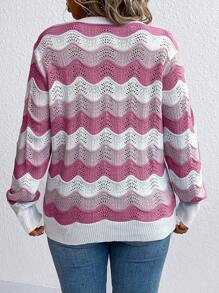 SHEIN LUNE Áo len dài tay phối màu đơn giản dành cho nữ cỡ lớn, thích hợp mặc hàng ngày, áo len chui đầu mùa đông và mùa thu. - Nhiều màu - Xem 2