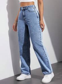 SHEIN EZwear Women's Solid Color Simple Daily Jeans - Blue - View 4