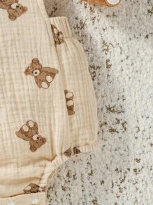 SHEIN Vintaside Kids 男婴小熊印花无袖连体衣 - 杏色 - 查看 3