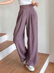 DAZY High Waist Wide Leg Pants For Daily Wear,Teacher Pants - Purple - View 8