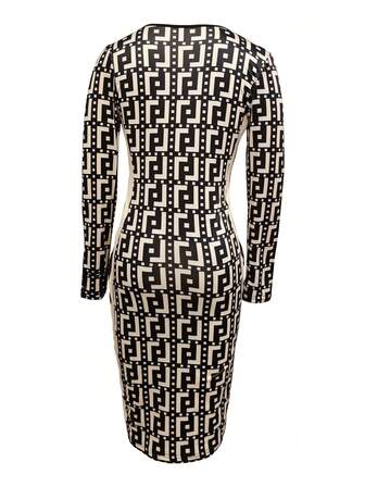 Elegant V-Neck Floral Print Long Sleeve Bodycon Dress Spring/Summer Wear