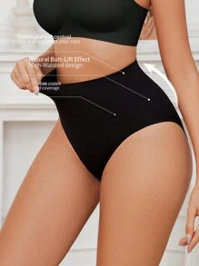 Seamless High Waist Shapewear Panty - Black - View 1