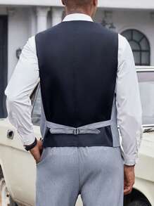 Manfinity Bizformal Men Solid V Neck Button Front Waistcoat - Grey - View 2