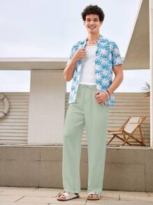 Manfinity VCAY Pantalones largos de hombre tejidos de unicolor casuales para vacaciones - Verde - Ver 3