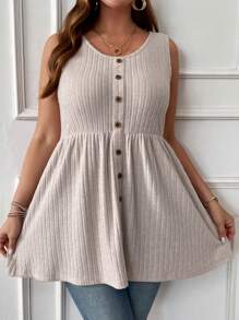 EMERY ROSE Plus Size Solid Color Summer Ladies' Tank Top With Wide Strap,Spring/Vacation - Apricot - View 4