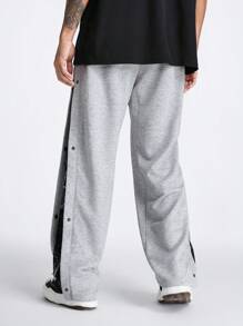 Manfinity VCAY 男士鬆身直筒編織長休閑褲，側邊數字印花設計 - 灰色 - 查看 5