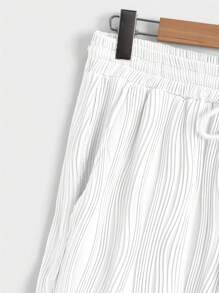 Manfinity Homme Men's Solid Color Single-Breasted Short Sleeve Top And Drawstring Waist Shorts Casual Set, Summer - White - View 3